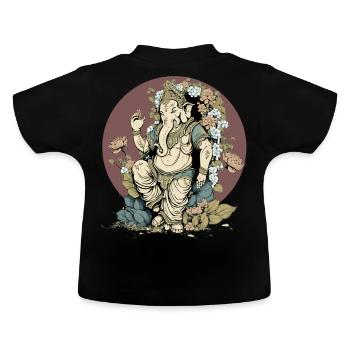 Dieu hindou Ganesha Hindouisme floral Éléphant Divinité L - T-shirt bio col rond Bébé - noir - Dos