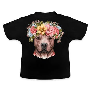 Mignon Bull Terrier Fleur Couronne Chien de Compagnie Race Flora - T-shirt bio col rond Bébé - noir - Dos