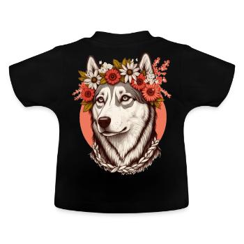 Fleur de Husky sibérien mignon Couronne Race de chien de compagnie Flo - T-shirt bio col rond Bébé - noir - Dos