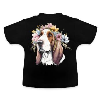 Mignon Basset Hound Fleur Couronne Chien de Compagnie Race Flora - T-shirt bio col rond Bébé - noir - Dos