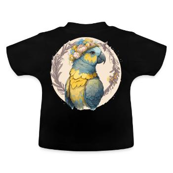 Yellow Blue Ara Macaw Flower Crown Parrot Parakeet - Baby Organic T-Shirt with Round Neck - black - Back