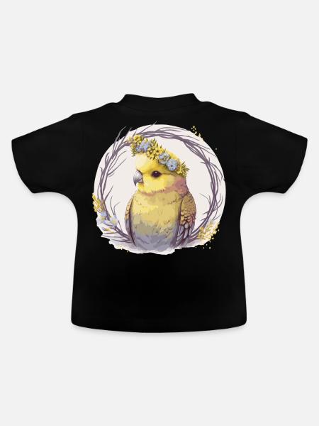 Cute Yellow Budgie Parakeet Bird Flower Crown Pet - Baby Organic T-Shirt with Round Neck - black