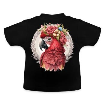 Ara écarlate perroquet aquarelle oiseau fleur couronne - T-shirt bio col rond Bébé - noir - Dos