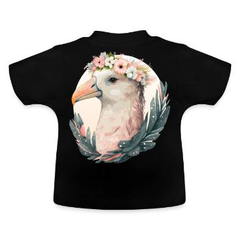 Cute Albatross Bird Flower Crown Floral Tropical B - Baby Organic T-Shirt with Round Neck - black - Back