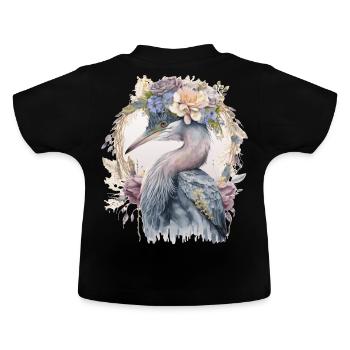 Aquarelle Héron Observation des oiseaux d’eau douce Fleur C - T-shirt bio col rond Bébé - noir - Dos