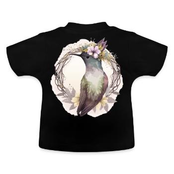 Aquarelle Colibri Fleur Couronne Oiseaux Fleurs - T-shirt bio col rond Bébé - noir - Dos