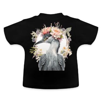 Aquarelle Héron Oiseau d’eau douce Fleur Couronne Flor - T-shirt bio col rond Bébé - noir - Dos