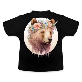 Aquarelle Brun Ours Grizzly Fleur Couronne Sauvage An - T-shirt bio col rond Bébé - noir - Dos