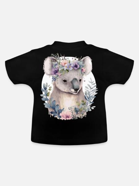 Watercolor Koala Bear Flower Crown Floral - Baby Bio-T-Shirt mit Rundhals - Schwarz