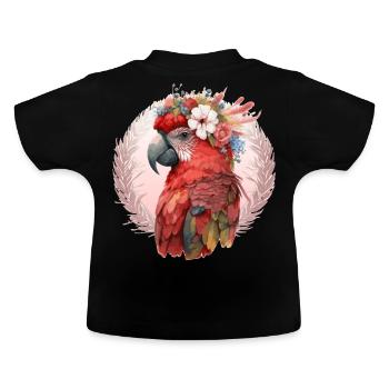 Rouge Écarlate Ara Fleur Couronne Perroquet Aquarelle B - T-shirt bio col rond Bébé - noir - Dos