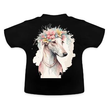 Fleur de lévrier mignon Couronne Chien de compagnie Race Floral P - T-shirt bio col rond Bébé - noir - Dos