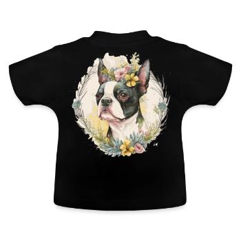 Mignon Boston Terrier Fleur Couronne Race de chien de compagnie Flo - T-shirt bio col rond Bébé - noir - Dos