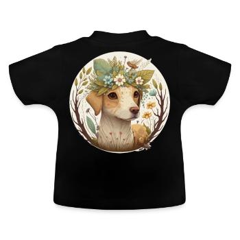 Cottagecore Mignon Bébé Chien Kawaii Puppy Anime Flora - T-shirt bio col rond Bébé - noir - Dos