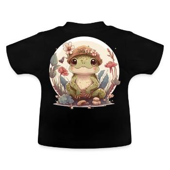 Cute Cottagecore Baby Frog Toad Frog Lovers - Baby Organic T-Shirt with Round Neck - black - Back