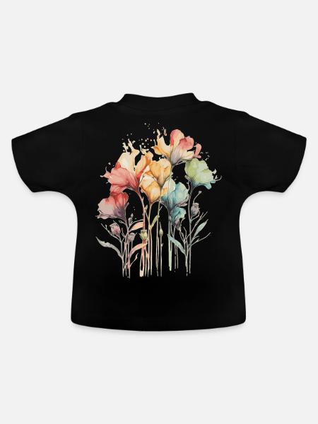 Colorful Watercolor Flowers Botanical Nature Plant - Baby Bio-T-Shirt mit Rundhals - Schwarz