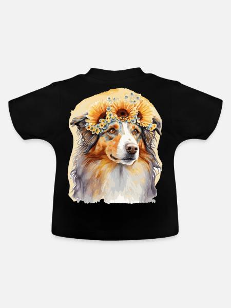 Cute Aussie Australian Shepherd Sunflower Dog Bree - Baby Bio-T-Shirt mit Rundhals - Schwarz