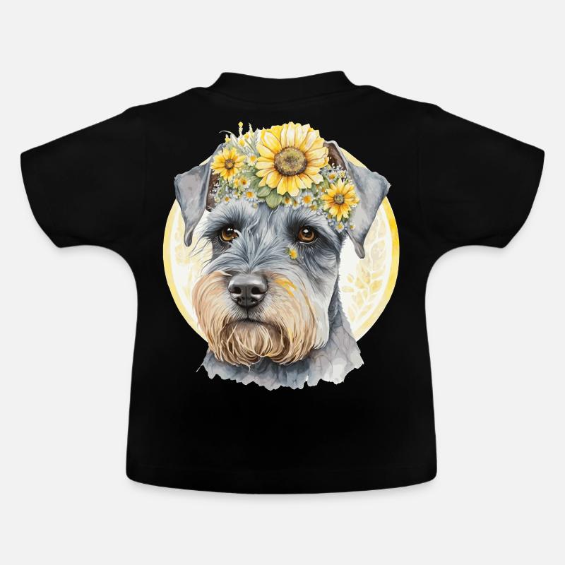 Mignon Miniature Schnauzer Tournesol Chien Race Pet P - T-shirt bio col rond Bébé - noir