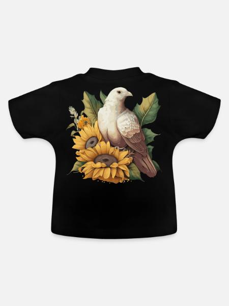 Sunflower White Dove Bird Of Peace Floral Watercol - Baby Bio-T-Shirt mit Rundhals - Schwarz