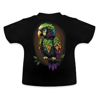 Cute Green Parrot Birding Ornithology Lover - Baby Organic T-Shirt with Round Neck - black - Back