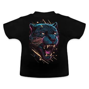 Panther Wild Cat Illustration Wildlife Lover - Baby Bio-T-Shirt mit Rundhals - Schwarz - Hinten