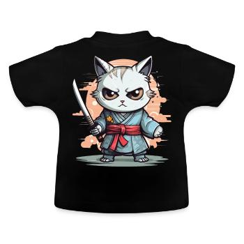 Cute Samurai Cat Kawaii Japanese Ronin Aesthetic A - Baby Bio-T-Shirt mit Rundhals - Schwarz - Hinten