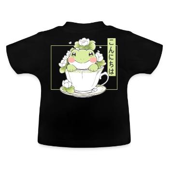 Kawaii Frog In Tea Cup Water Lily Cottagecore Aest - Baby Bio-T-Shirt mit Rundhals - Schwarz - Hinten