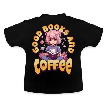 Books and Coffee - Kawaii Girl für Bücherwürmer - Baby Bio-T-Shirt mit Rundhals - Schwarz - Hinten