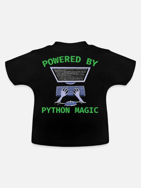 Powered by Python Magic Python Programming Coding - Baby Bio-T-Shirt mit Rundhals - Schwarz