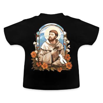 St Francis of Assisi Vintage Catholic Saint Spirit - Baby Bio-T-Shirt mit Rundhals - Schwarz - Hinten