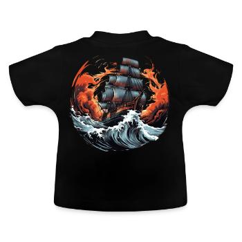 Sailing Pirate Ship Storm Sea Waves Captain Boat - Baby Bio-T-Shirt mit Rundhals - Schwarz - Hinten