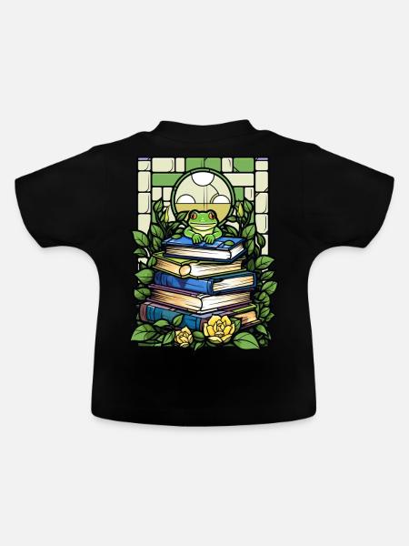 Cute Frog Bookish Bookworm Stained Glass Cottageco - Baby Bio-T-Shirt mit Rundhals - Schwarz