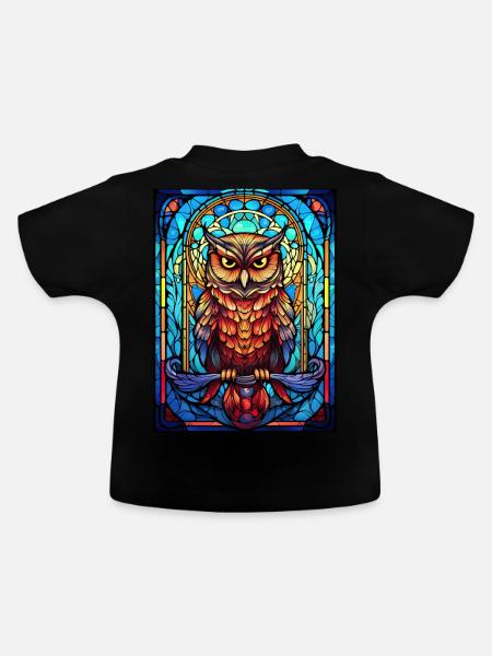 Geometric Animal Mystic Owl Stained Glass Wildlife - Baby Bio-T-Shirt mit Rundhals - Schwarz