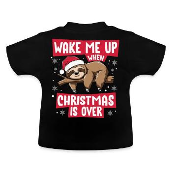 Wake Me Up Grappige Kerstmis Luiaard Kerstmis - Baby biologisch T-shirt met ronde hals - zwart - Achter