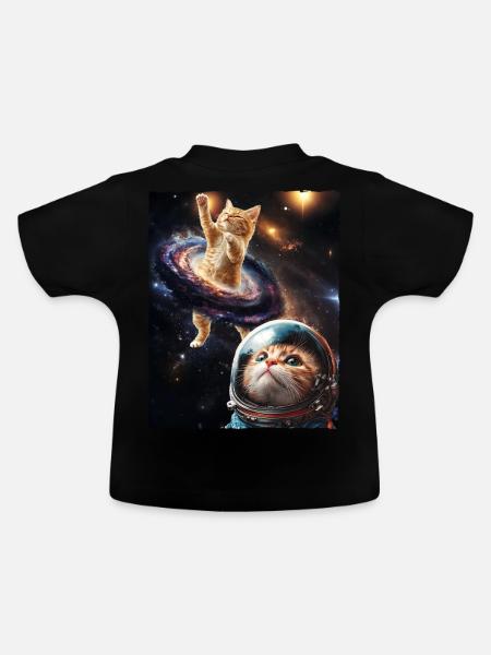 Cute Cat Meme Outerspace Galaxy Space Astrology - Ekologisk T-shirt med rund hals baby - svart