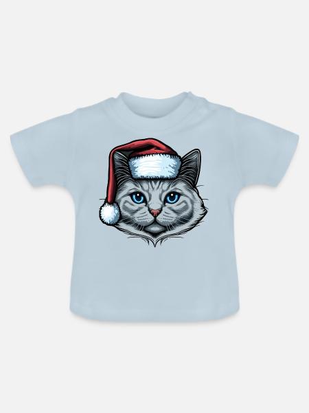Wunderschöne Katze mit Weihnachtshut - Baby Bio-T-Shirt mit Rundhals - Hellblau
