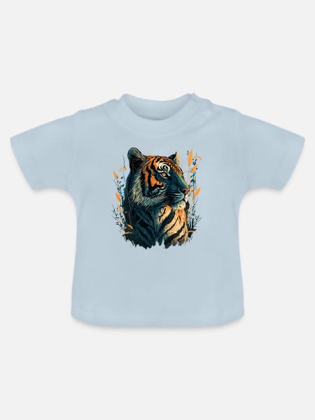 Tiger in High Gras - Baby Bio-T-Shirt mit Rundhals - Hellblau