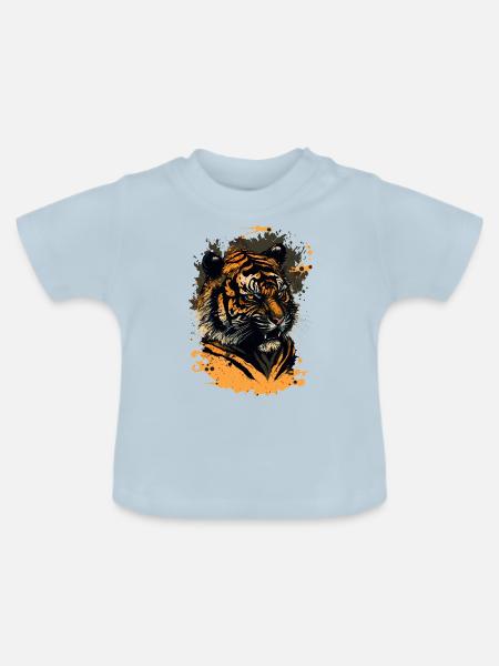 Gefährlicher Tiger mit Zähnen - Baby Bio-T-Shirt mit Rundhals - Hellblau