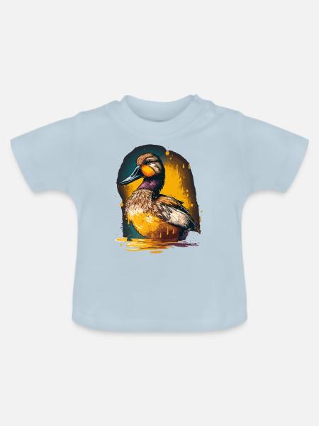 Bunte Ente Illustration - Baby Bio-T-Shirt mit Rundhals - Hellblau
