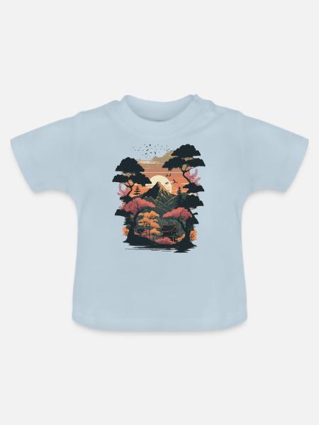 Landschaft Holzschnitt - Baby Bio-T-Shirt mit Rundhals - Hellblau