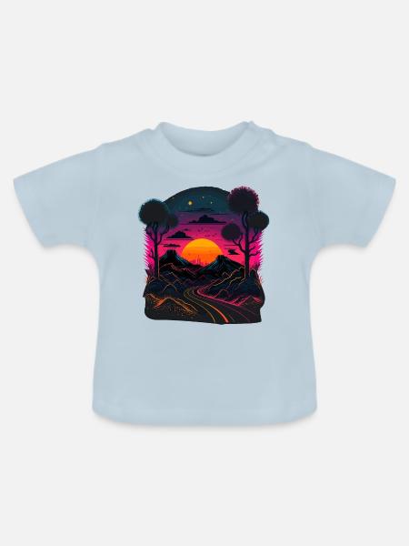 Synthwave-Artwork - Baby Bio-T-Shirt mit Rundhals - Hellblau