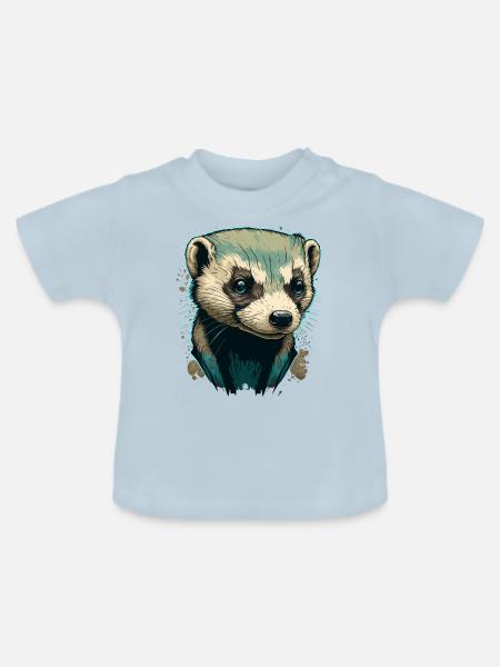 Frettchen-Kunstwerk - Baby Bio-T-Shirt mit Rundhals - Hellblau