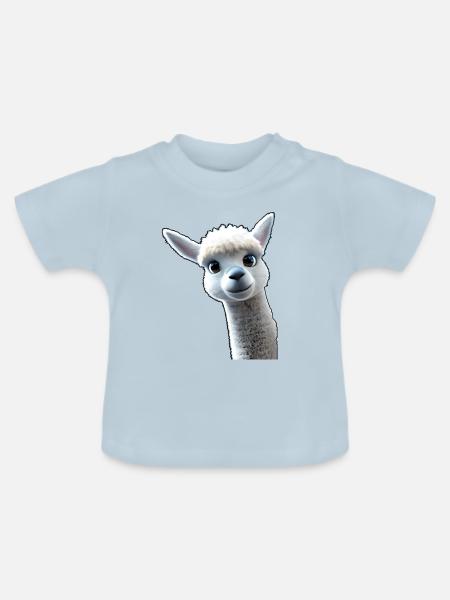 neugieriges Alpaka - Baby Bio-T-Shirt mit Rundhals - Hellblau