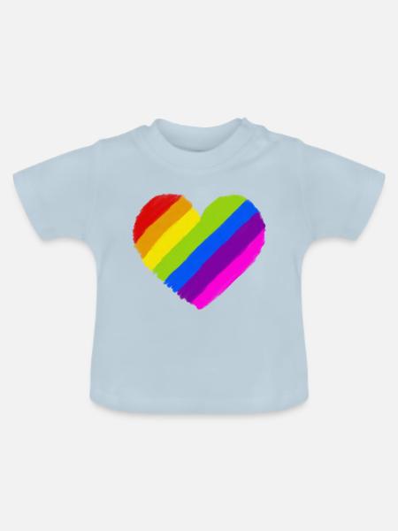 Pride Regenbogen Herz - Baby Bio-T-Shirt mit Rundhals - Hellblau