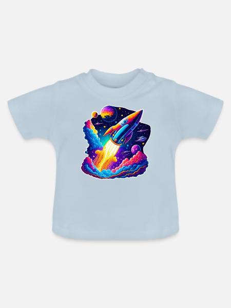 Space View / Rocket - Baby Bio-T-Shirt mit Rundhals - Hellblau