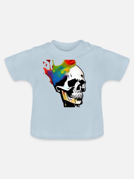 Totenkopf Kunst - Bunt - Baby Bio-T-Shirt mit Rundhals - Hellblau