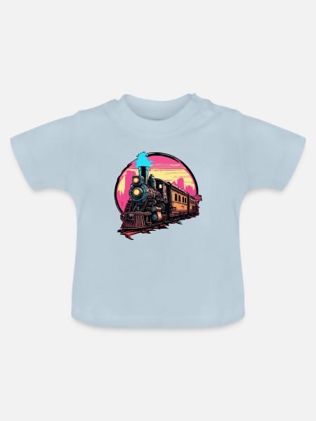 Zug / Lokomotive / Dampflok / Eisenbahn / Lock - Baby Bio-T-Shirt mit Rundhals - Hellblau