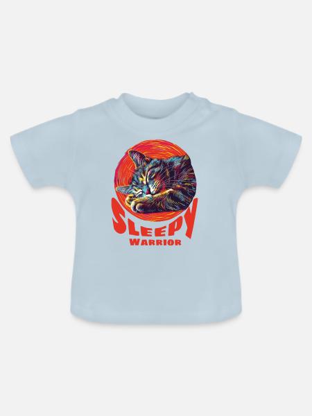 Schläfrige Kriegerkatze - Baby Bio-T-Shirt mit Rundhals - Hellblau