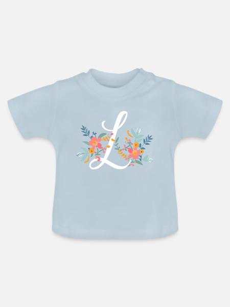 L Typographie Floral - Baby Bio-T-Shirt mit Rundhals - Hellblau