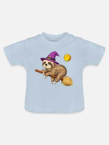Faultier Hexe Reitbesen - Baby Bio-T-Shirt mit Rundhals - Hellblau