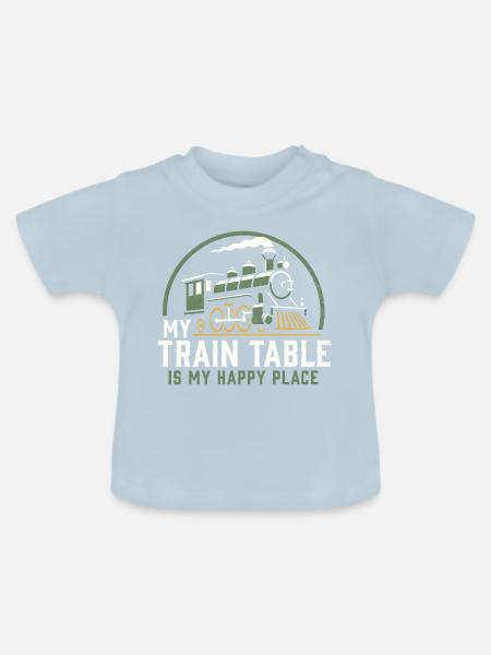 Lokomotive Modelleisenbahn - Baby Bio-T-Shirt mit Rundhals - Hellblau